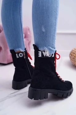 Damskie Botki Trapery Czarne Zamszowe Panther