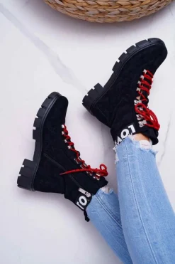 Damskie Botki Trapery Czarne Zamszowe Panther