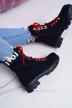 Damskie Botki Trapery Czarne Zamszowe Panther