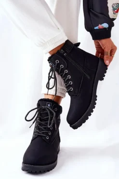 Damskie Botki Trapery Czarne Grunders