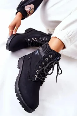 Damskie Botki Trapery Czarne Grunders