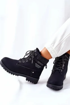 Damskie Botki Trapery Czarne Grunders