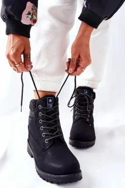 Damskie Botki Trapery Czarne Grunders