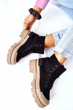 Damskie Botki Trapery Czarne Any One