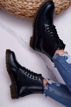 Damskie Botki Trapery Glany Big Star Skórzane Czarne EE274001