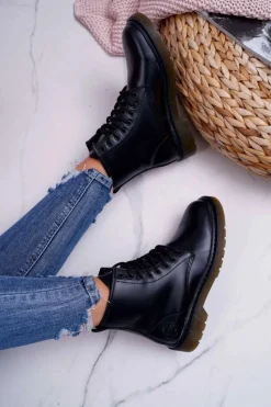 Damskie Botki Trapery Glany Big Star Skórzane Czarne EE274001