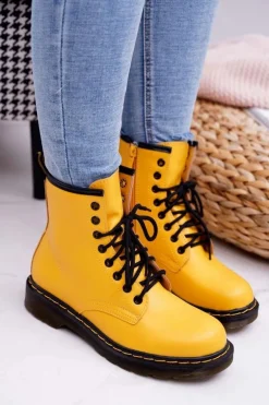 Damskie Botki Trapery Glany Żółte Gangsta