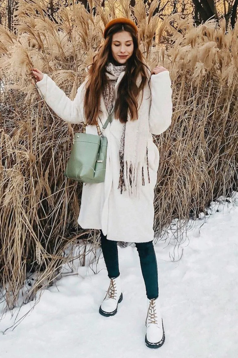 Damskie Botki Trapery Glany Skórzane Białe GOE GG2N3057A