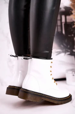 Damskie Botki Trapery Glany Skórzane Białe GOE GG2N3057A