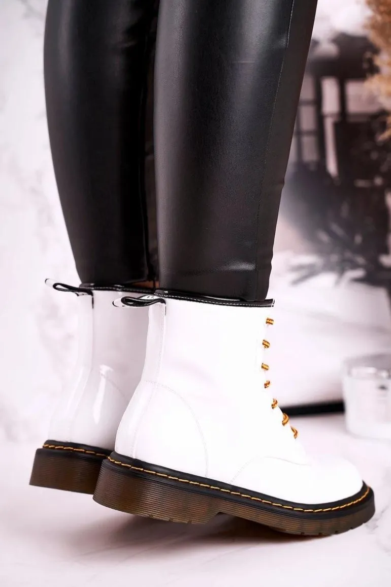 Damskie Botki Trapery Glany Skórzane Białe GOE GG2N3057A