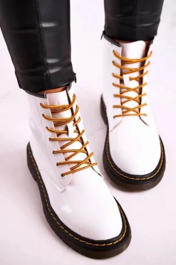 Damskie Botki Trapery Glany Skórzane Białe GOE GG2N3057A