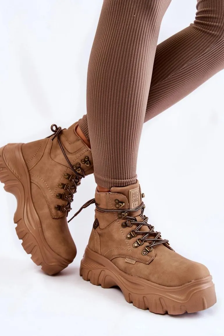 Damskie Botki Trapery Memory Foam Big Star KK274366 Beżowe