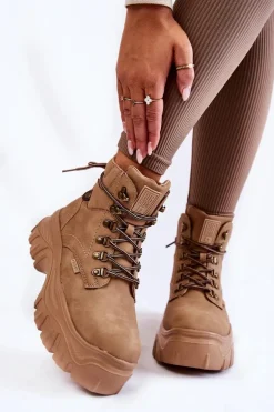 Damskie Botki Trapery Memory Foam Big Star KK274366 Beżowe