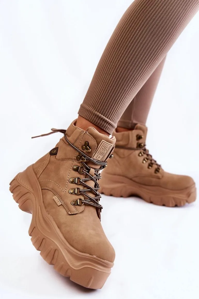 Damskie Botki Trapery Memory Foam Big Star KK274366 Beżowe