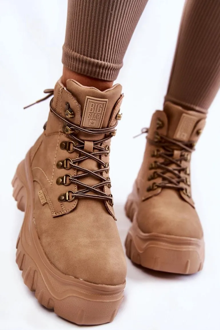 Damskie Botki Trapery Memory Foam Big Star KK274366 Beżowe