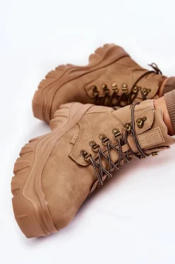 Damskie Botki Trapery Memory Foam Big Star KK274366 Beżowe