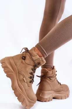 Damskie Botki Trapery Memory Foam Big Star KK274366 Beżowe