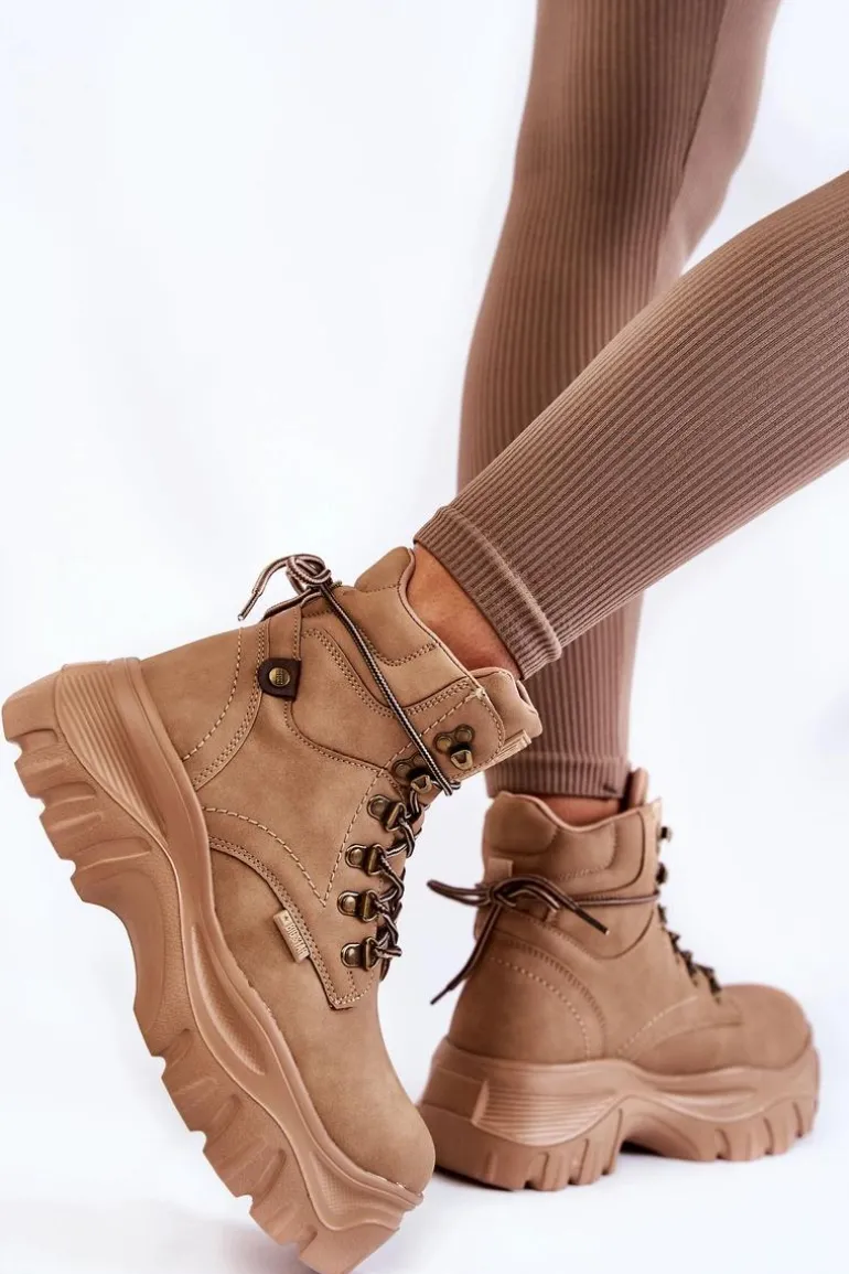 Damskie Botki Trapery Memory Foam Big Star KK274366 Beżowe