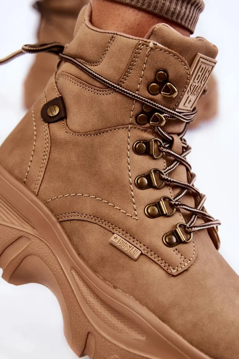 Damskie Botki Trapery Memory Foam Big Star KK274366 Beżowe