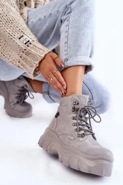 Damskie Botki Trapery Memory Foam Big Star KK274367 Szare