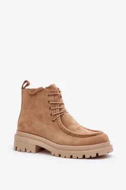 Damskie Botki Trapery Na Suwak Ciemnobeżowe Apolosi