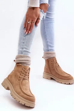 Damskie Botki Trapery Na Suwak Ciemnobeżowe Apolosi