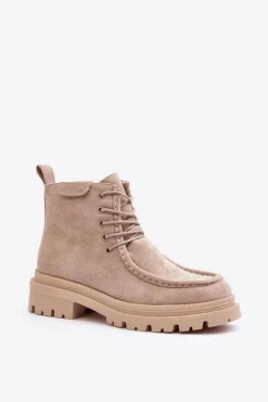 Damskie Botki Trapery Na Suwak Beżowe Apolosi