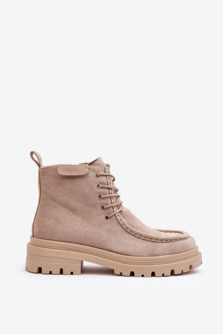 Damskie Botki Trapery Na Suwak Beżowe Apolosi