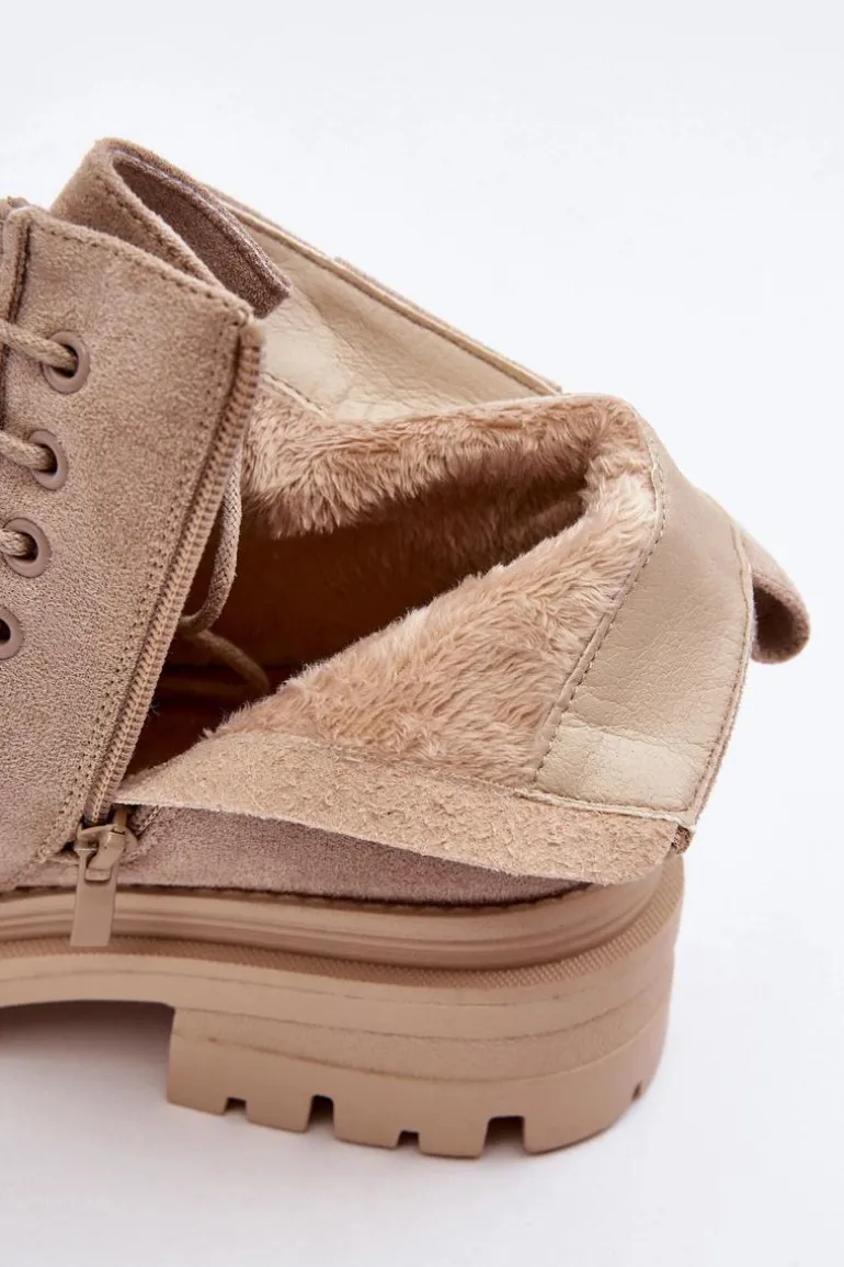 Damskie Botki Trapery Na Suwak Beżowe Apolosi