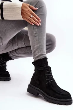 Damskie Botki Trapery Na Suwak Czarne Apolosi