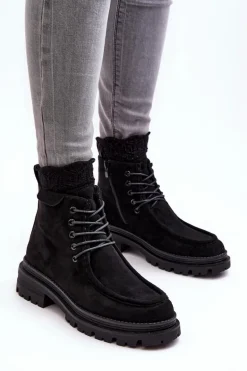 Damskie Botki Trapery Na Suwak Czarne Apolosi