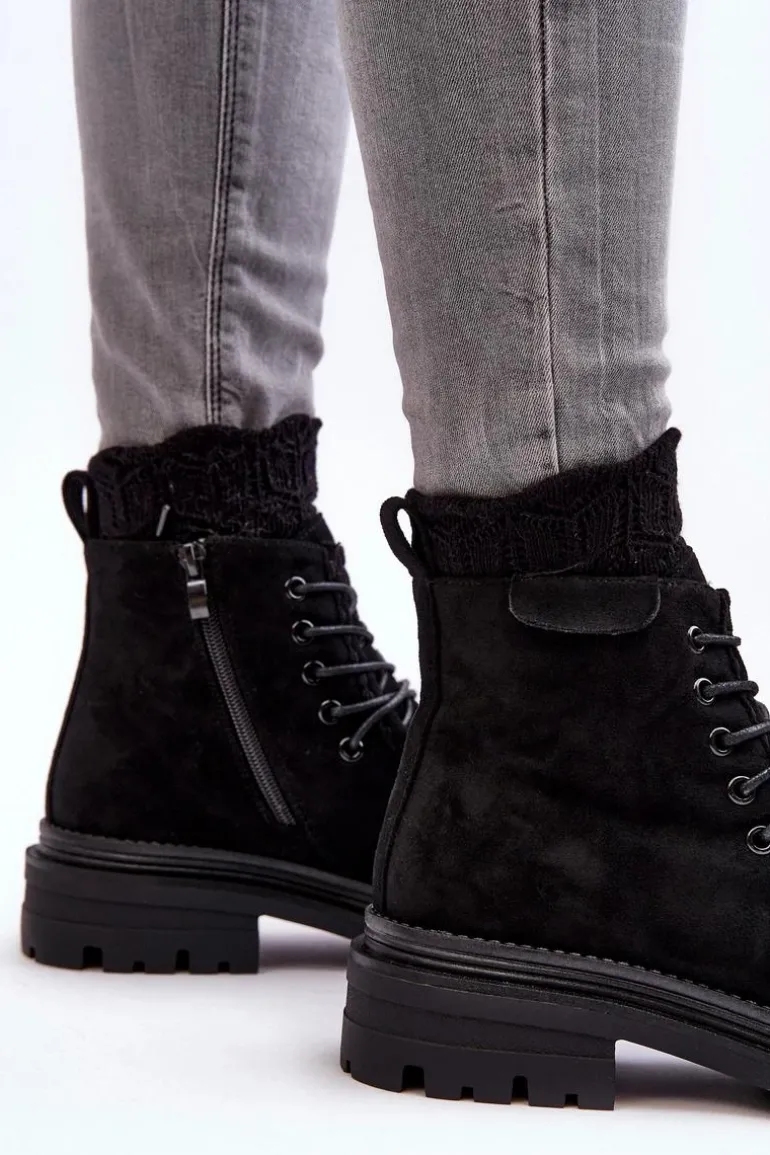 Damskie Botki Trapery Na Suwak Czarne Apolosi