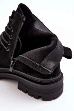 Damskie Botki Trapery Na Suwak Czarne Apolosi