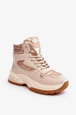 Damskie Botki Trapery Na Grubej Podeszwie Lee Cooper LCJ-23-44-1972L Beżowe