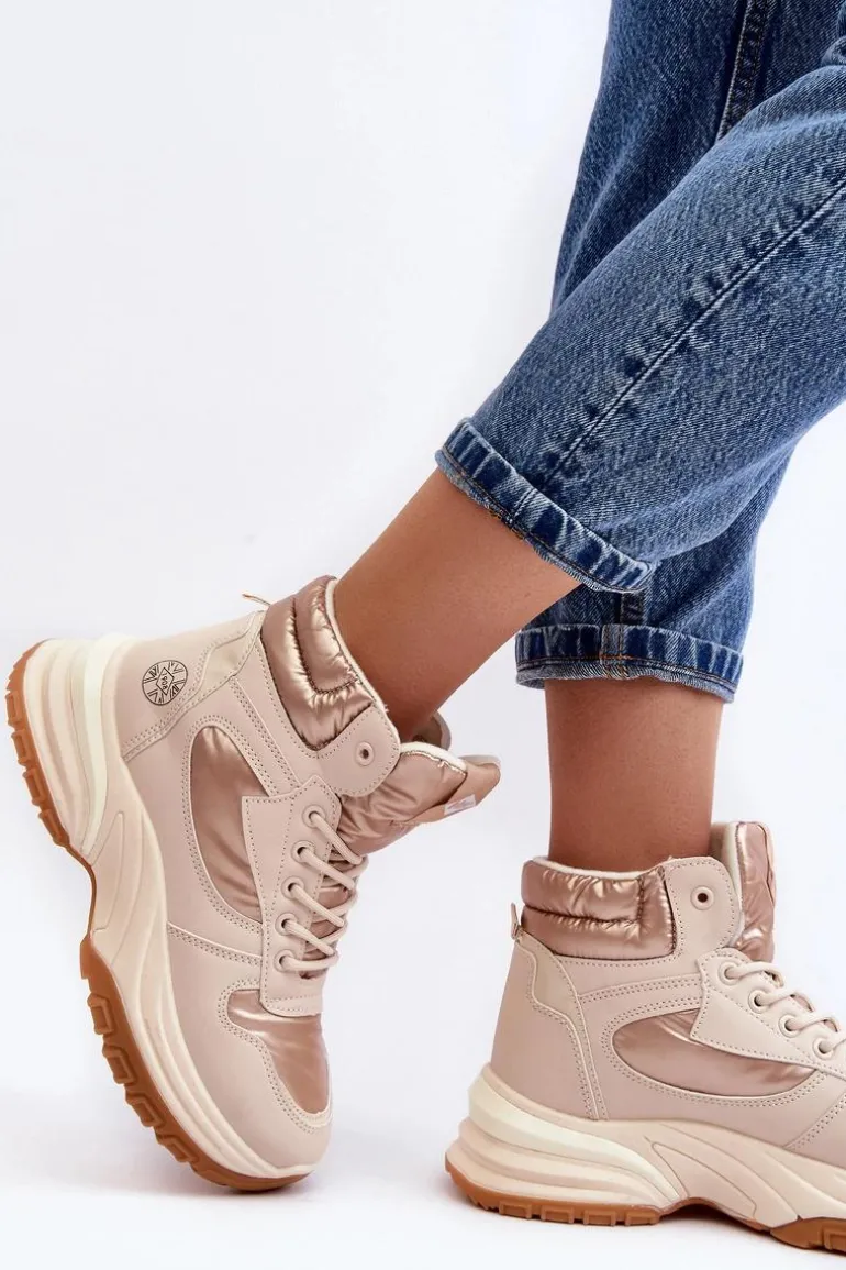 Damskie Botki Trapery Na Grubej Podeszwie Lee Cooper LCJ-23-44-1972L Beżowe
