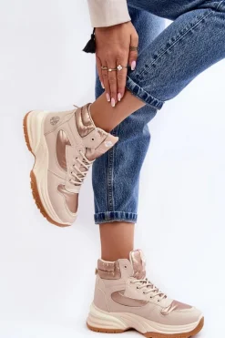 Damskie Botki Trapery Na Grubej Podeszwie Lee Cooper LCJ-23-44-1972L Beżowe