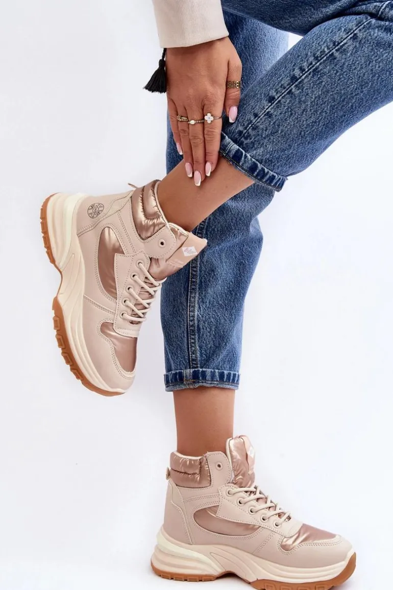 Damskie Botki Trapery Na Grubej Podeszwie Lee Cooper LCJ-23-44-1972L Beżowe