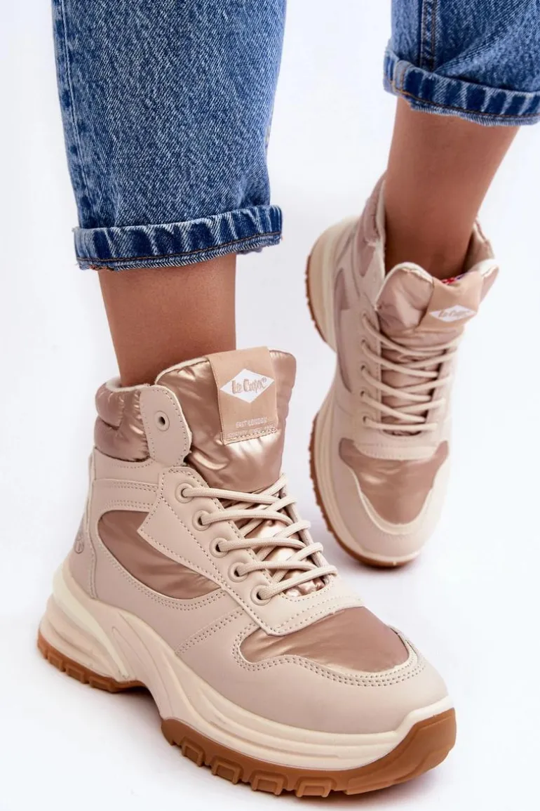 Damskie Botki Trapery Na Grubej Podeszwie Lee Cooper LCJ-23-44-1972L Beżowe