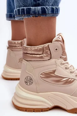 Damskie Botki Trapery Na Grubej Podeszwie Lee Cooper LCJ-23-44-1972L Beżowe