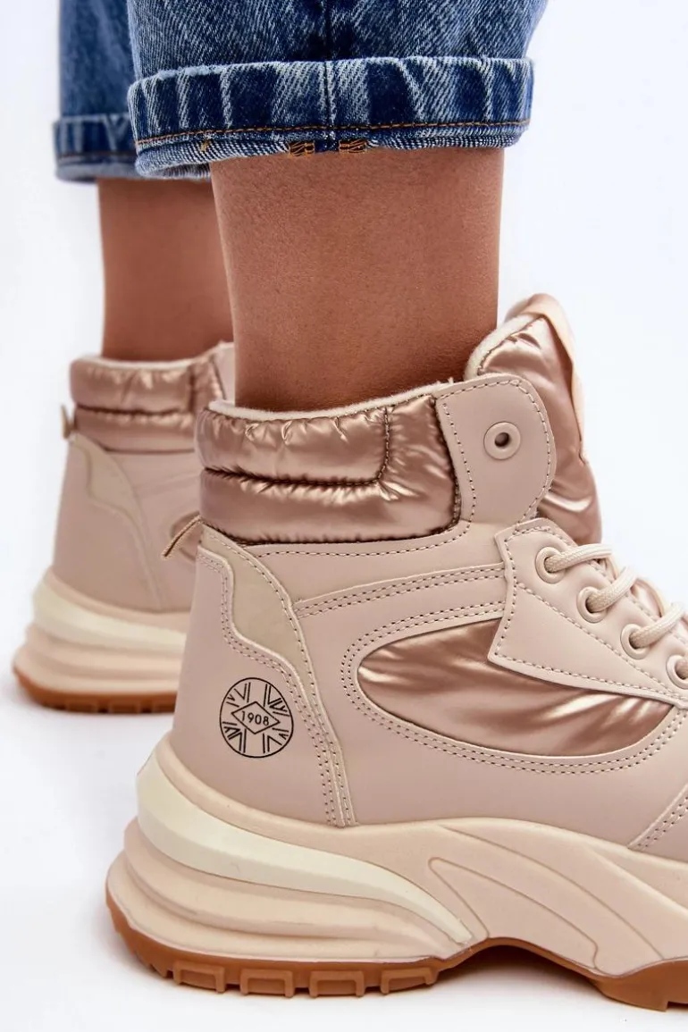 Damskie Botki Trapery Na Grubej Podeszwie Lee Cooper LCJ-23-44-1972L Beżowe