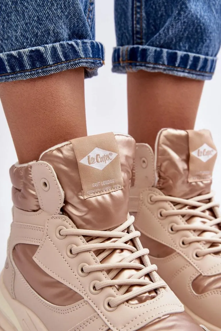 Damskie Botki Trapery Na Grubej Podeszwie Lee Cooper LCJ-23-44-1972L Beżowe