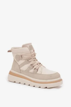 Damskie Botki Trapery Na Platformie Jasnobeżowe Liorae