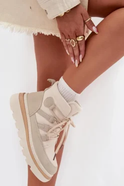 Damskie Botki Trapery Na Platformie Jasnobeżowe Liorae