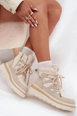 Damskie Botki Trapery Na Platformie Jasnobeżowe Liorae