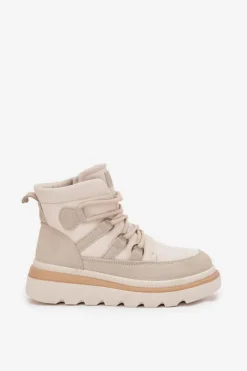 Damskie Botki Trapery Na Platformie Jasnobeżowe Liorae