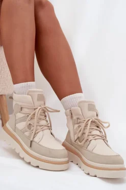 Damskie Botki Trapery Na Platformie Jasnobeżowe Liorae