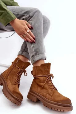 Damskie Botki Trapery Na Grubej Podeszwie Camel Narelona