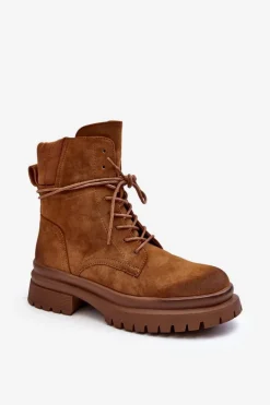 Damskie Botki Trapery Na Grubej Podeszwie Camel Narelona