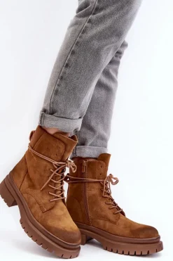 Damskie Botki Trapery Na Grubej Podeszwie Camel Narelona