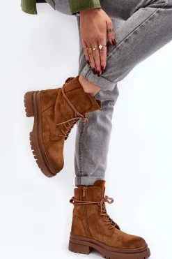 Damskie Botki Trapery Na Grubej Podeszwie Camel Narelona